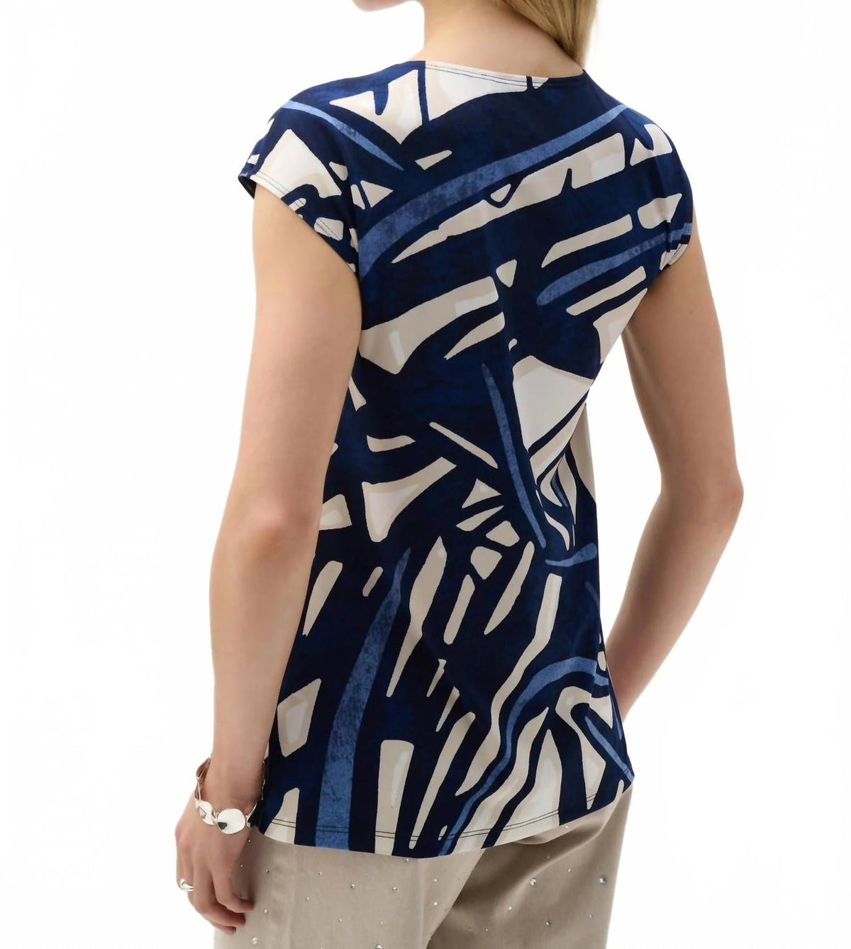 Abstract Print Keyhole Neck Top In Vanilla/multi