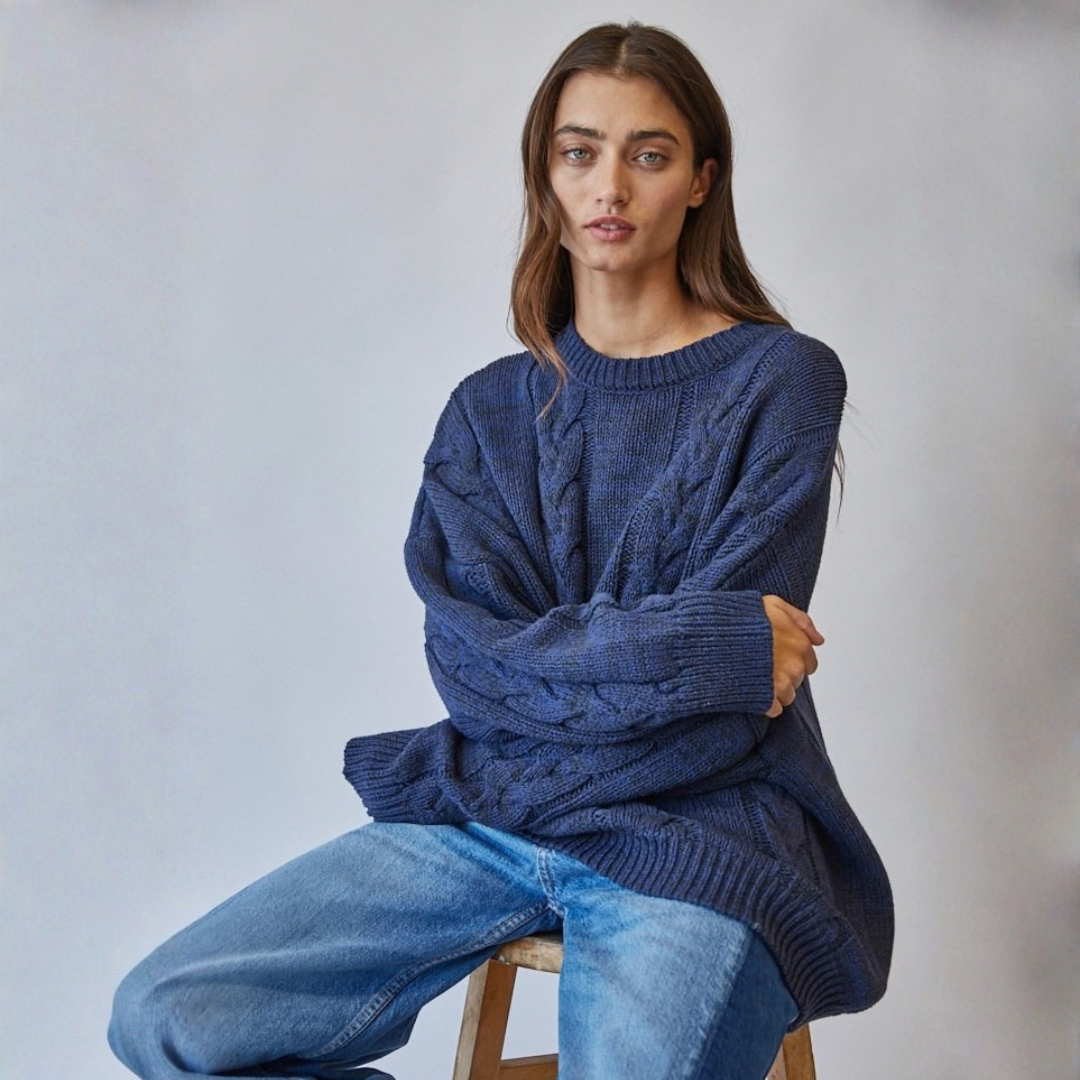 Marie Navy Cable Sweater