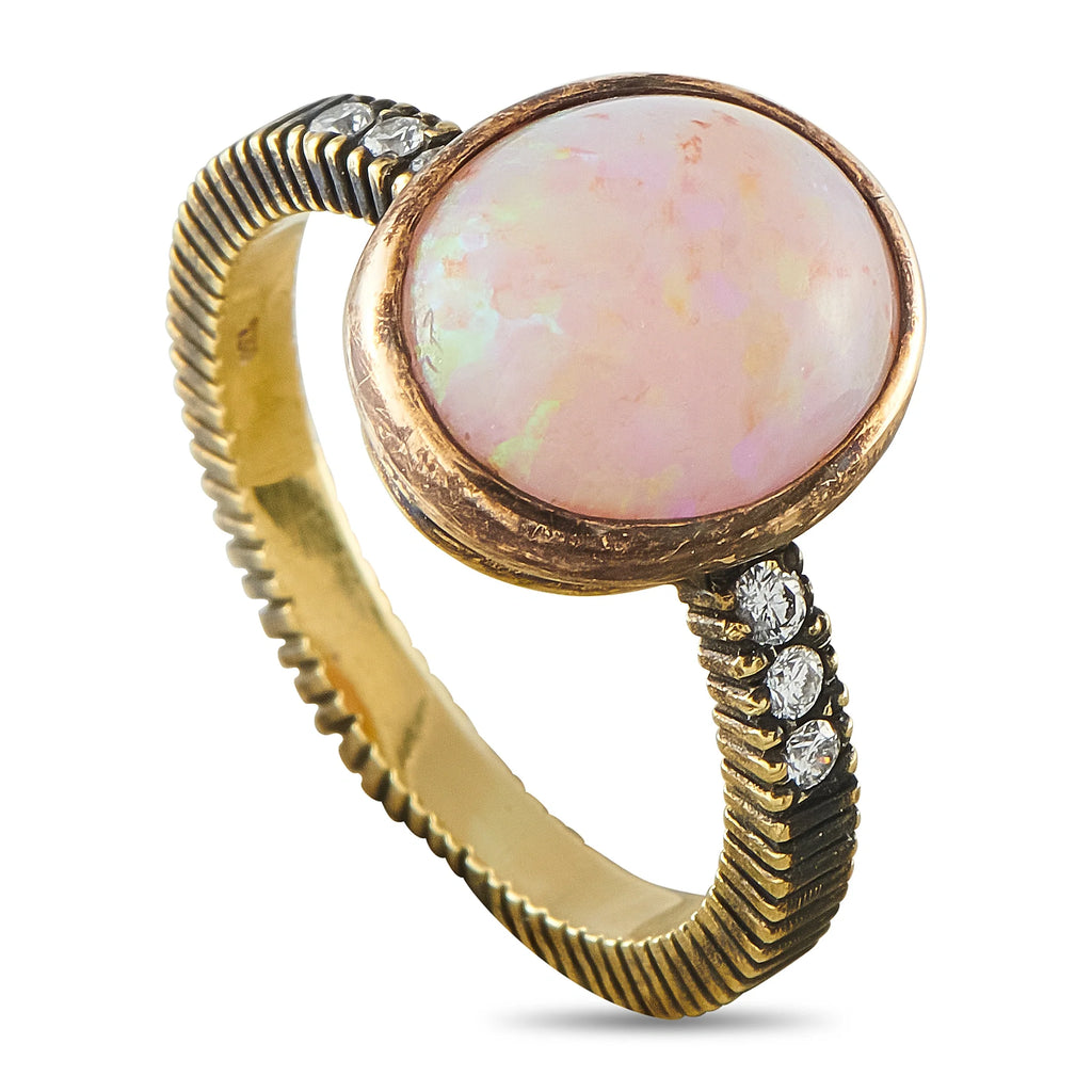 LB Exclusive 18K Yellow Gold 0.06ct Diamond and Opal Ring MF29-080426