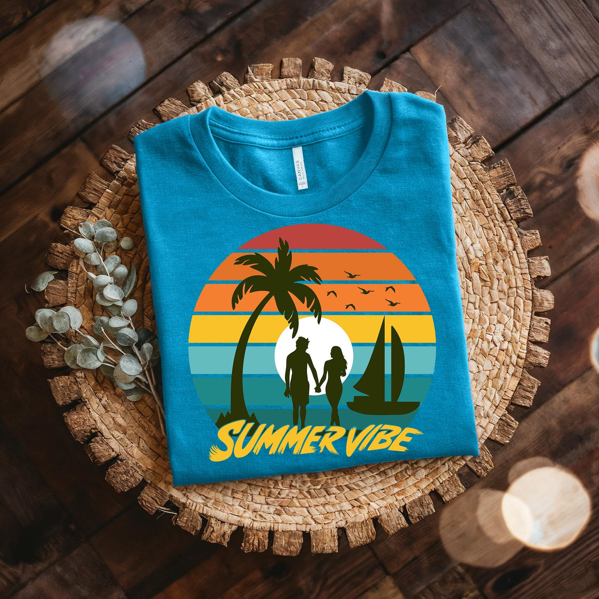 Couple On Vacation Unisex Vintage Print Short Sleeve