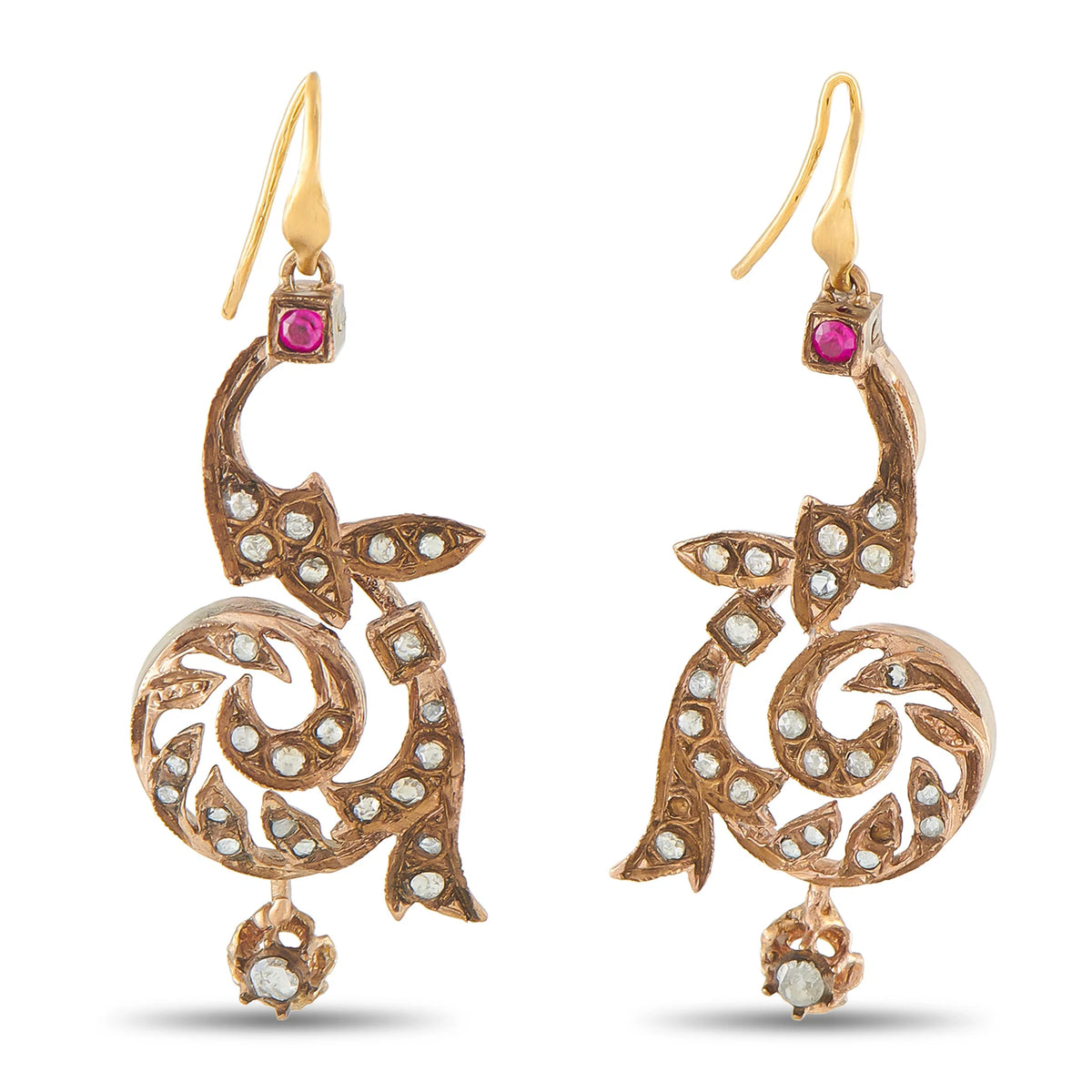 LB Exclusive Antique 9K Rose Gold 1.0ct Diamond and Ruby Drop Earrings MF07-081926