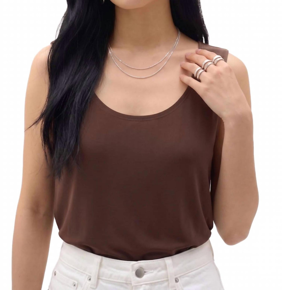 Silky Knit Scoop Neck Camisole Top In Mahogany