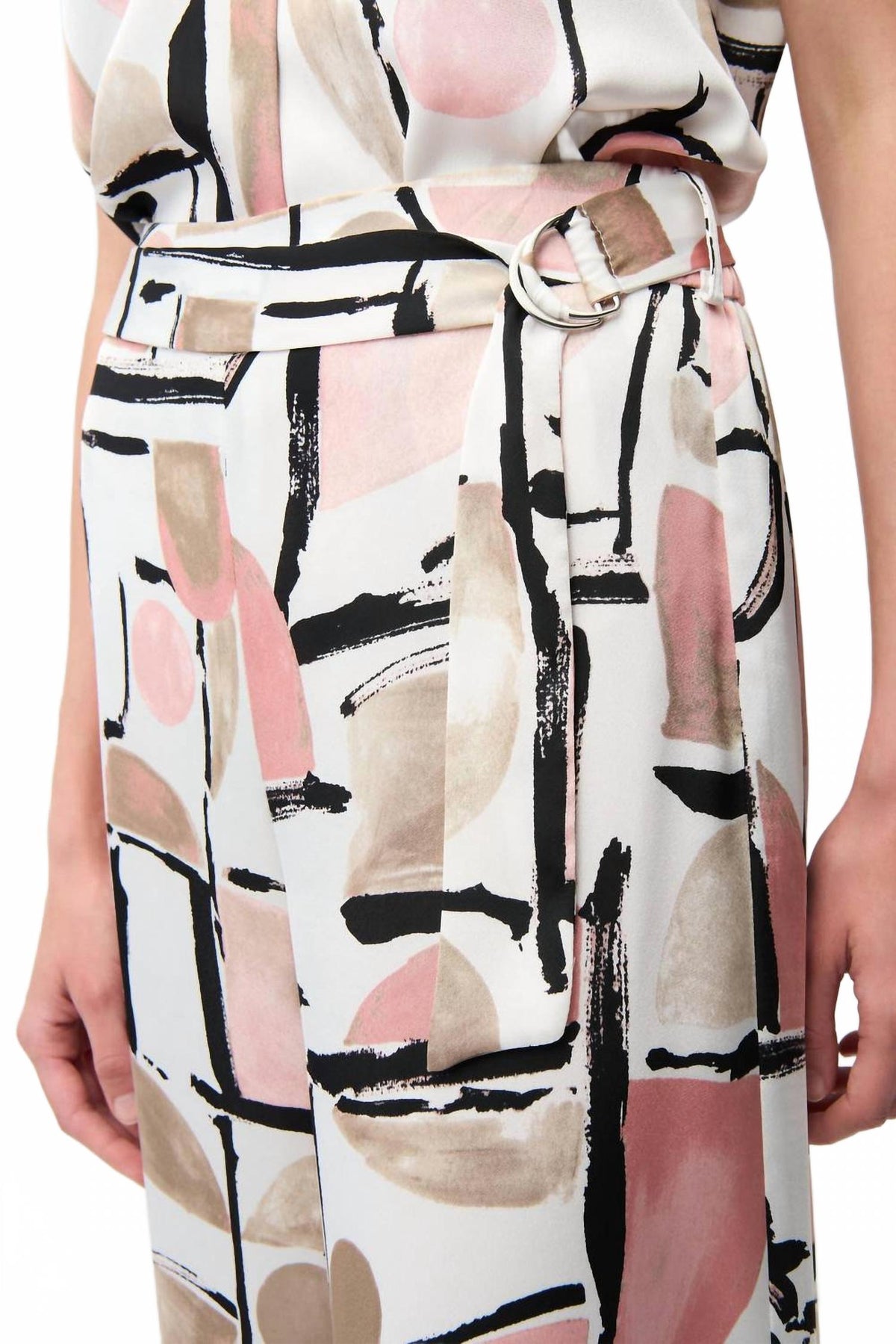 Geometric Satin Wide Leg Pants In Vanilla/multi