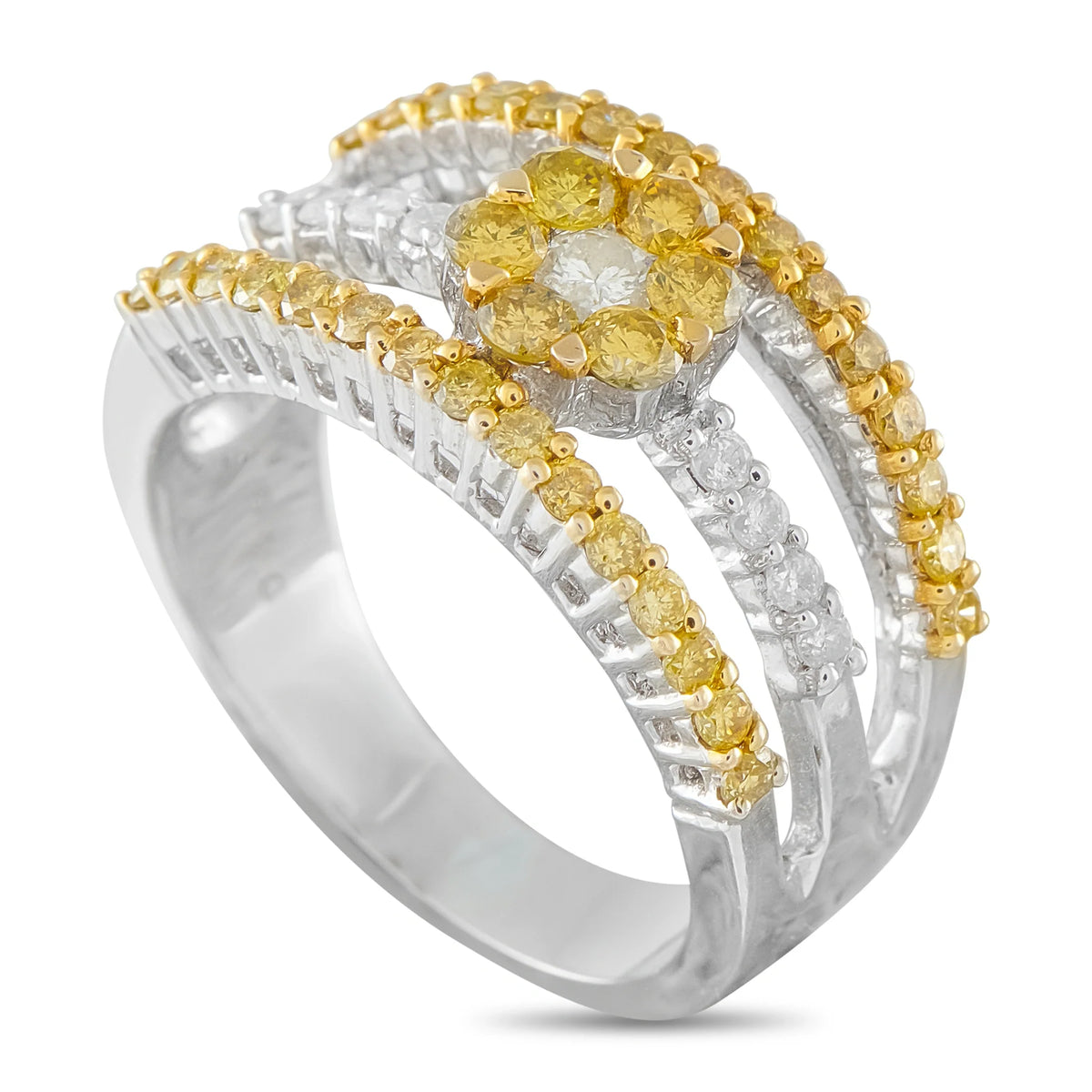 LB Exclusive 18K White Gold 1.10ct Fancy Yellow and White Diamond Ring MF04-081926