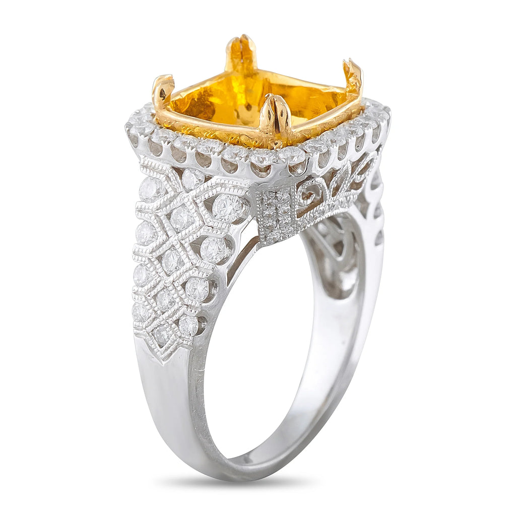 LB Exclusive 18K White and Yellow Gold 1.0ct Diamond Halo Mounting Ring MF18-082026