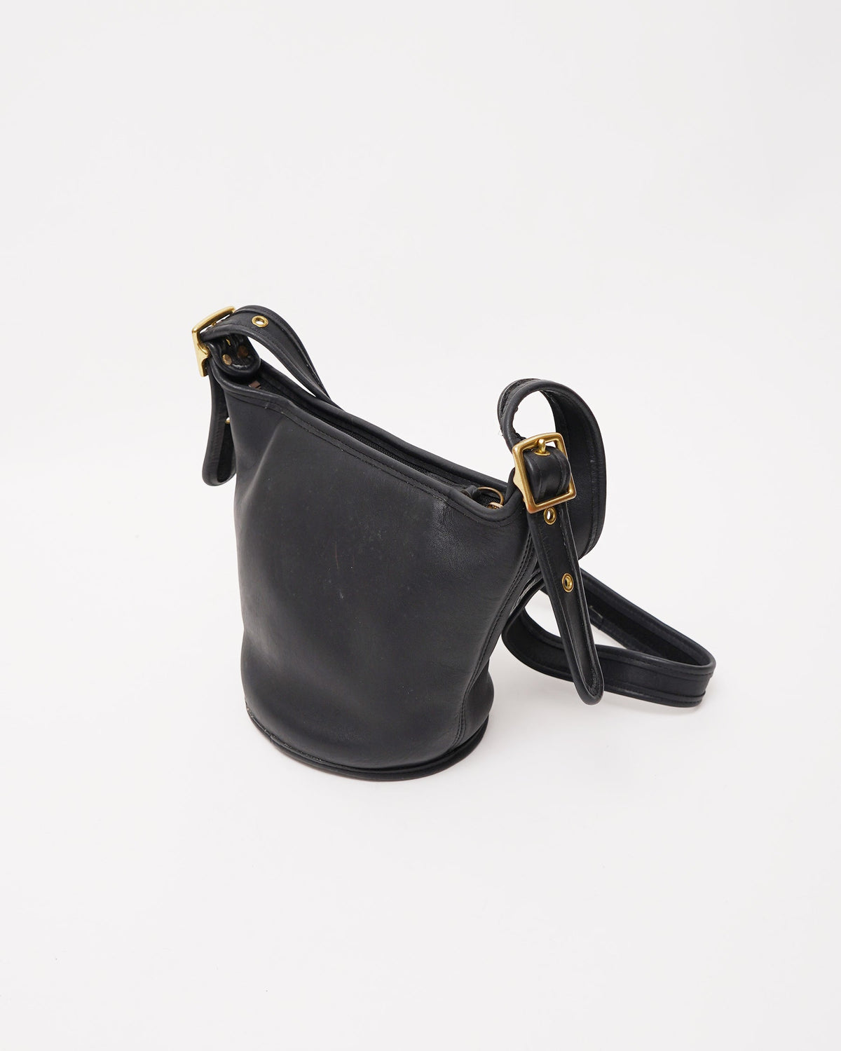 Black Leather Mini Bucket Shoulder Bag