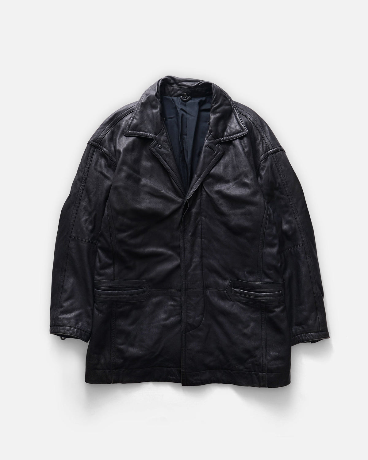 Leather Removable Boa Collar Coat / Black