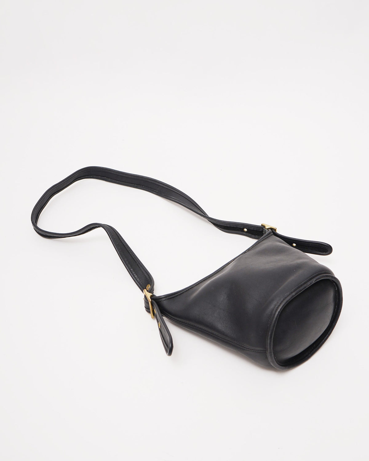 Black Leather Mini Bucket Shoulder Bag