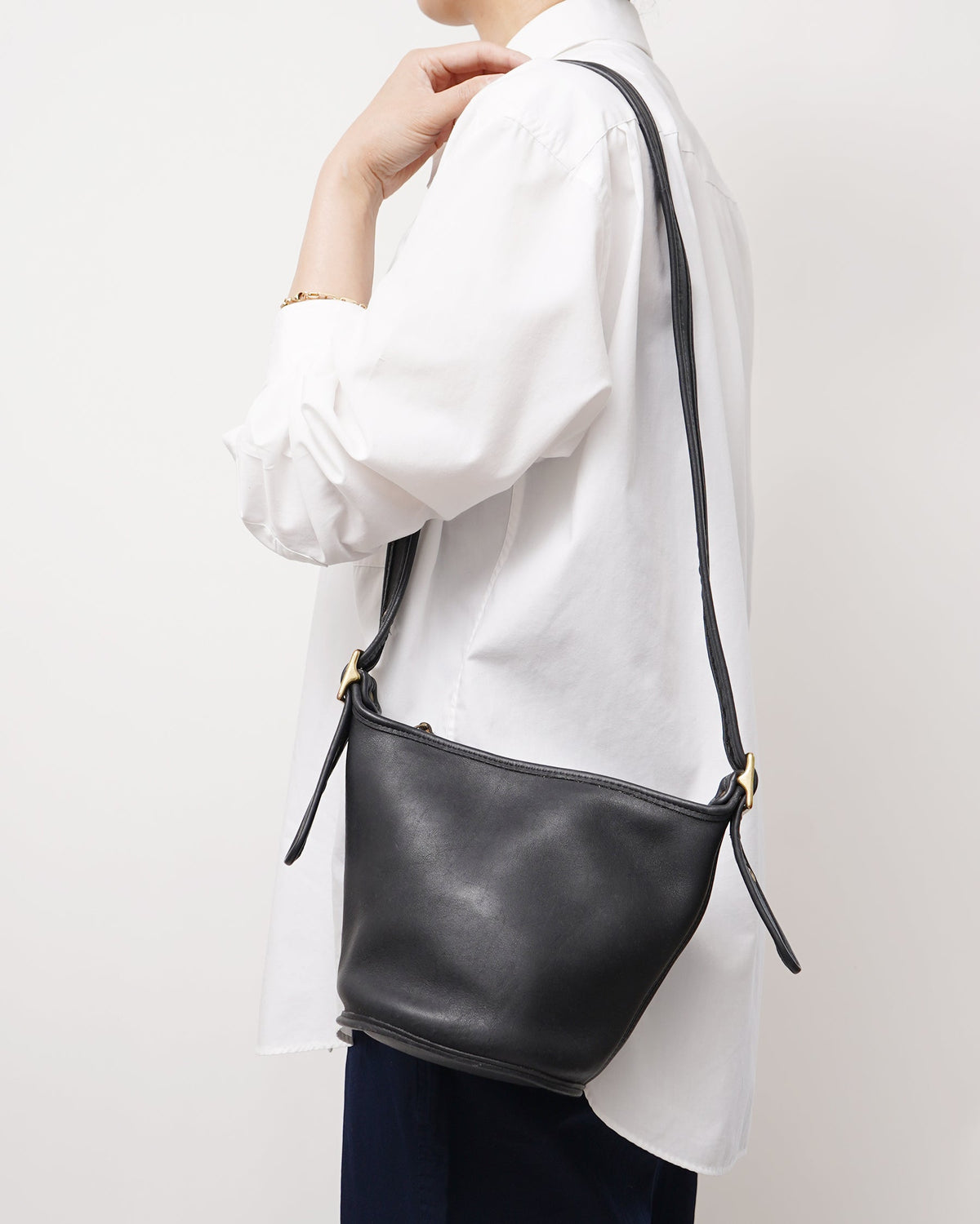 Black Leather Mini Bucket Shoulder Bag