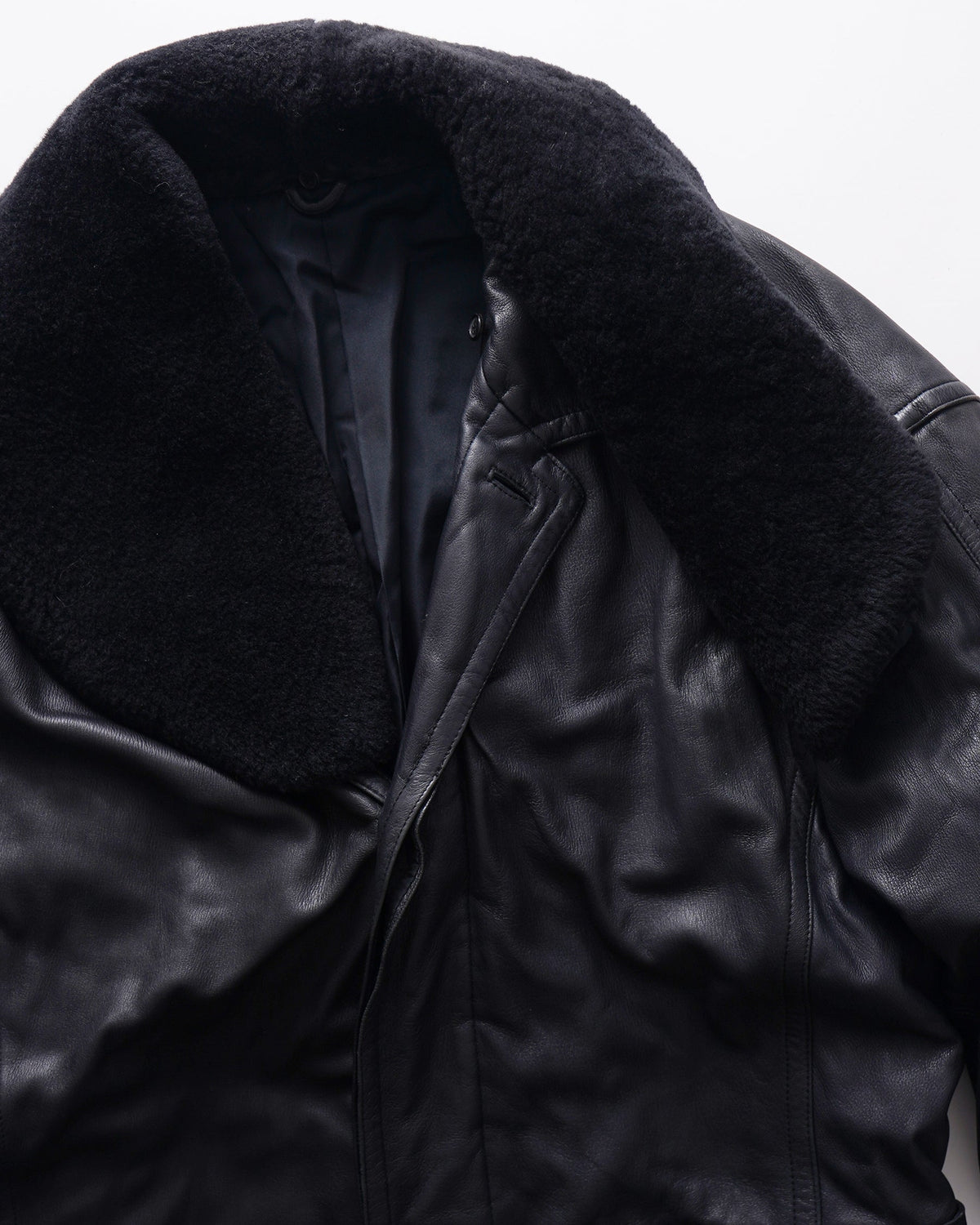 Leather Removable Boa Collar Coat / Black