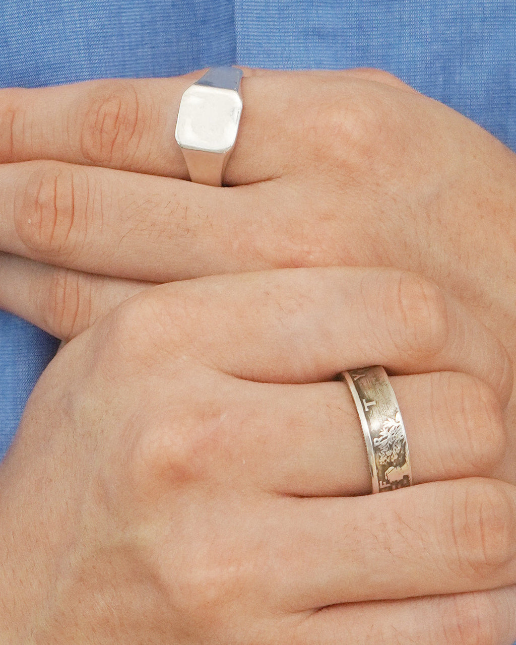 Silver USA State Coin Ring / Size: 12.5
