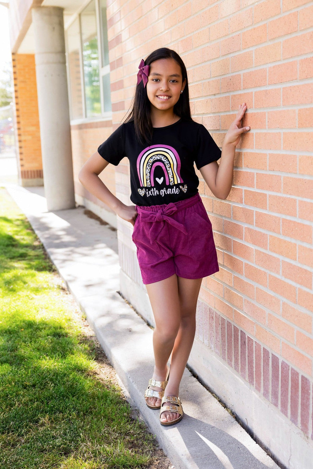 "Preschool - Sixth Grade" Plum Corduroy Short Set