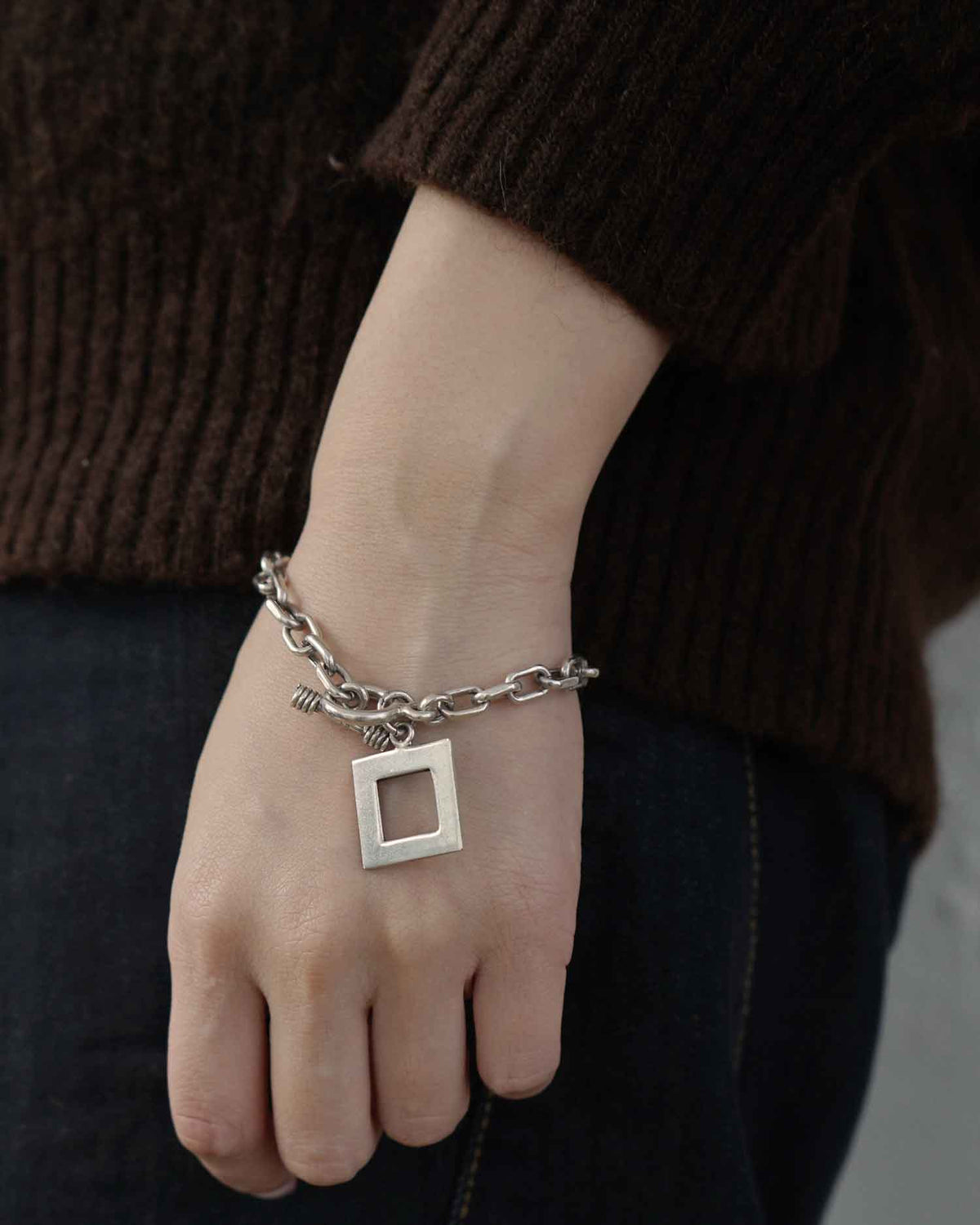 Silver Chain Bracelet w/ Square Charm
