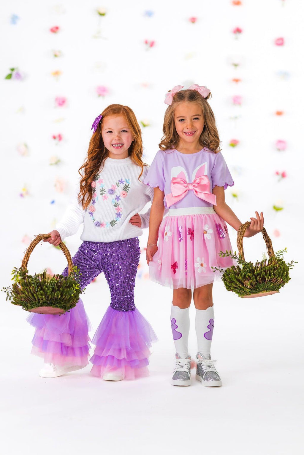 Floral Knit Bunny Sequin Bell Bottom Set