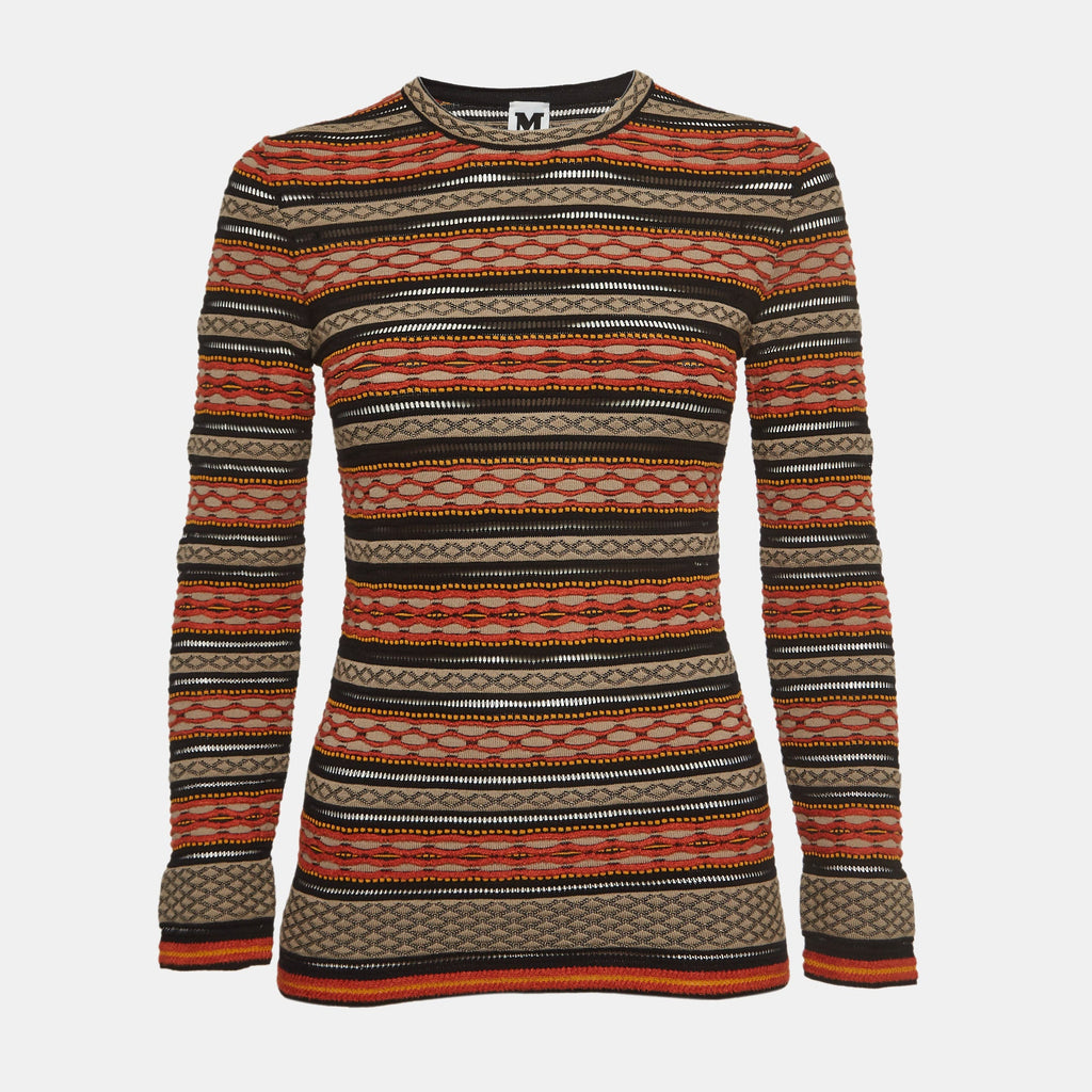 M Missoni Multicolor Stripe Patterned Knit Long Sleeve Top