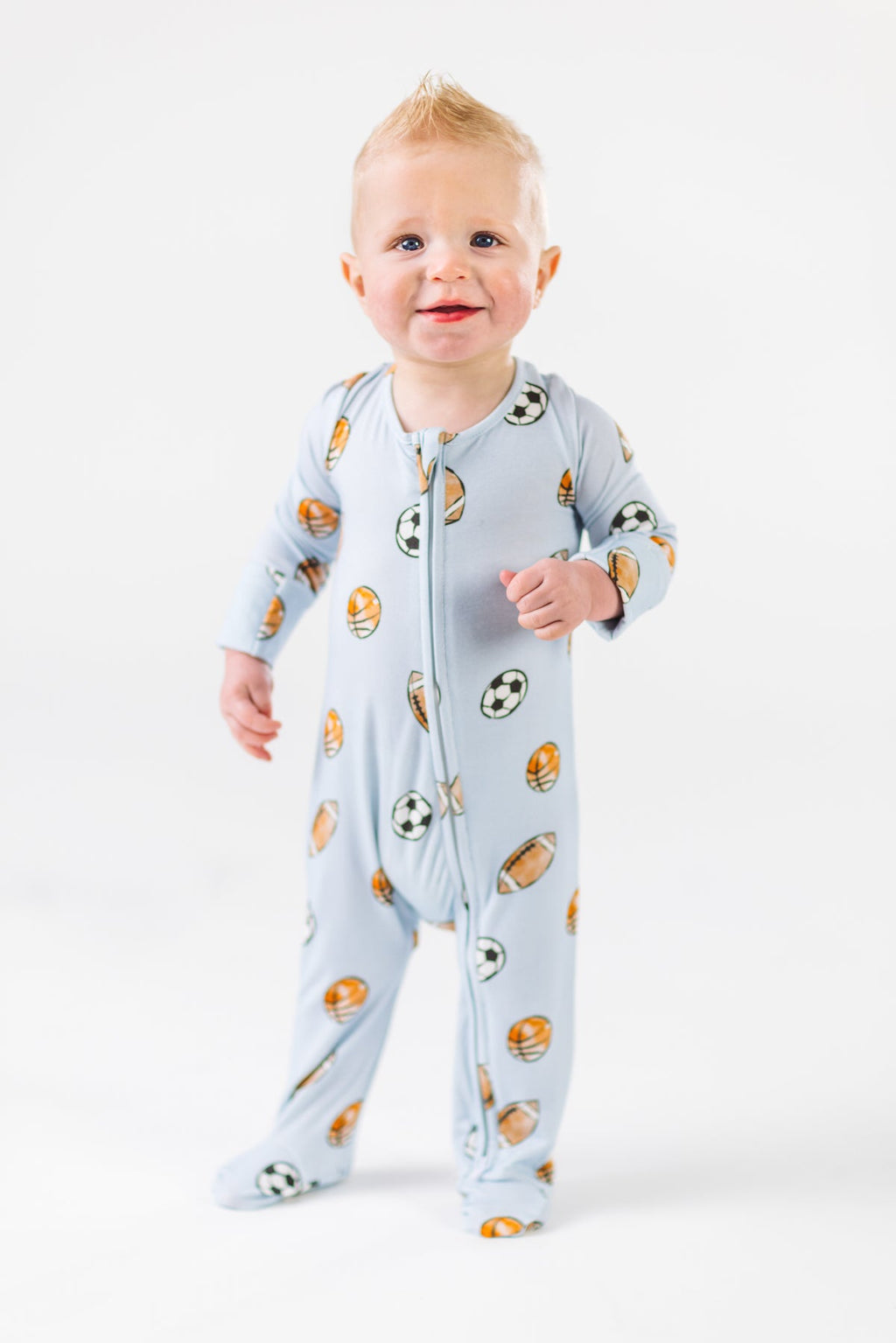 Light Blue Bamboo Ball Onesie