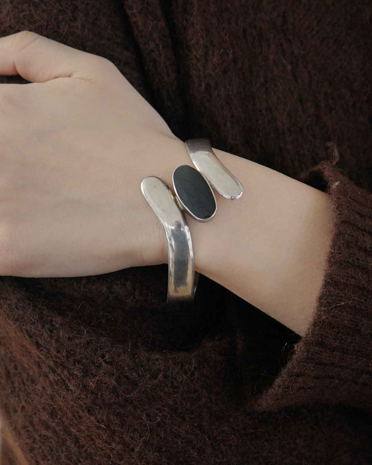 Silver Cuff Bracelet w/ Onyx