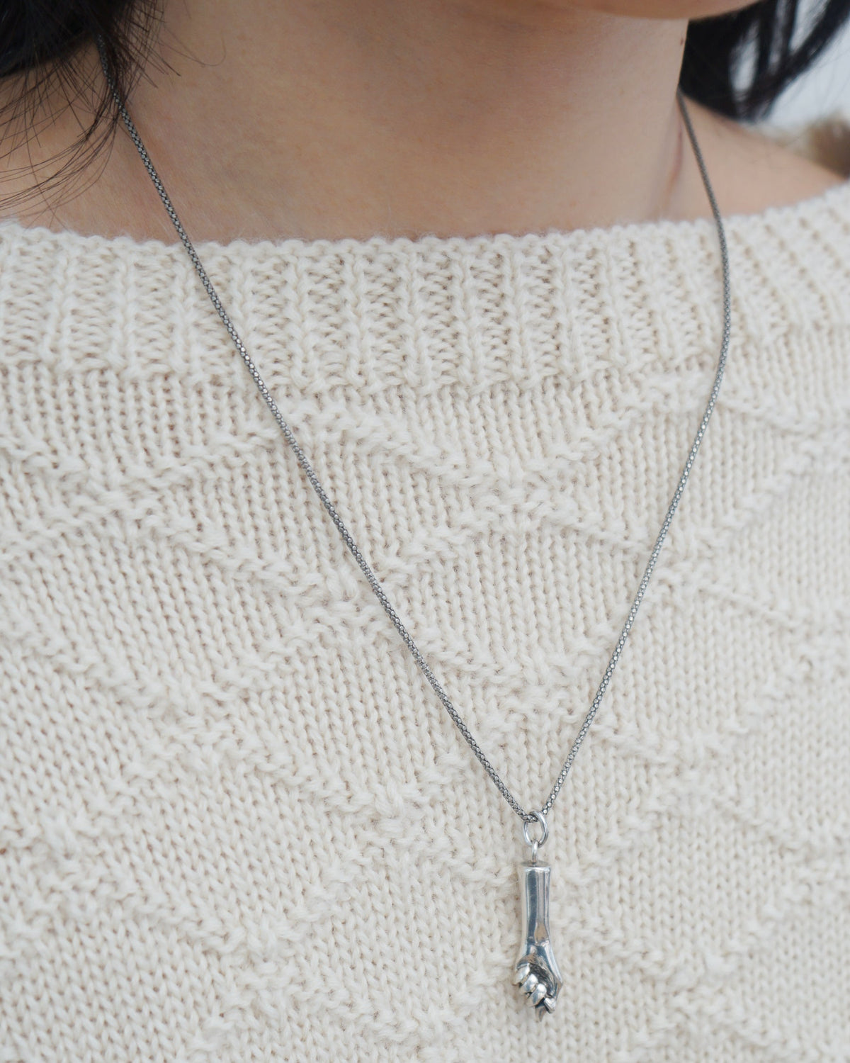 Silver Chain Necklace w/ Hand Charm