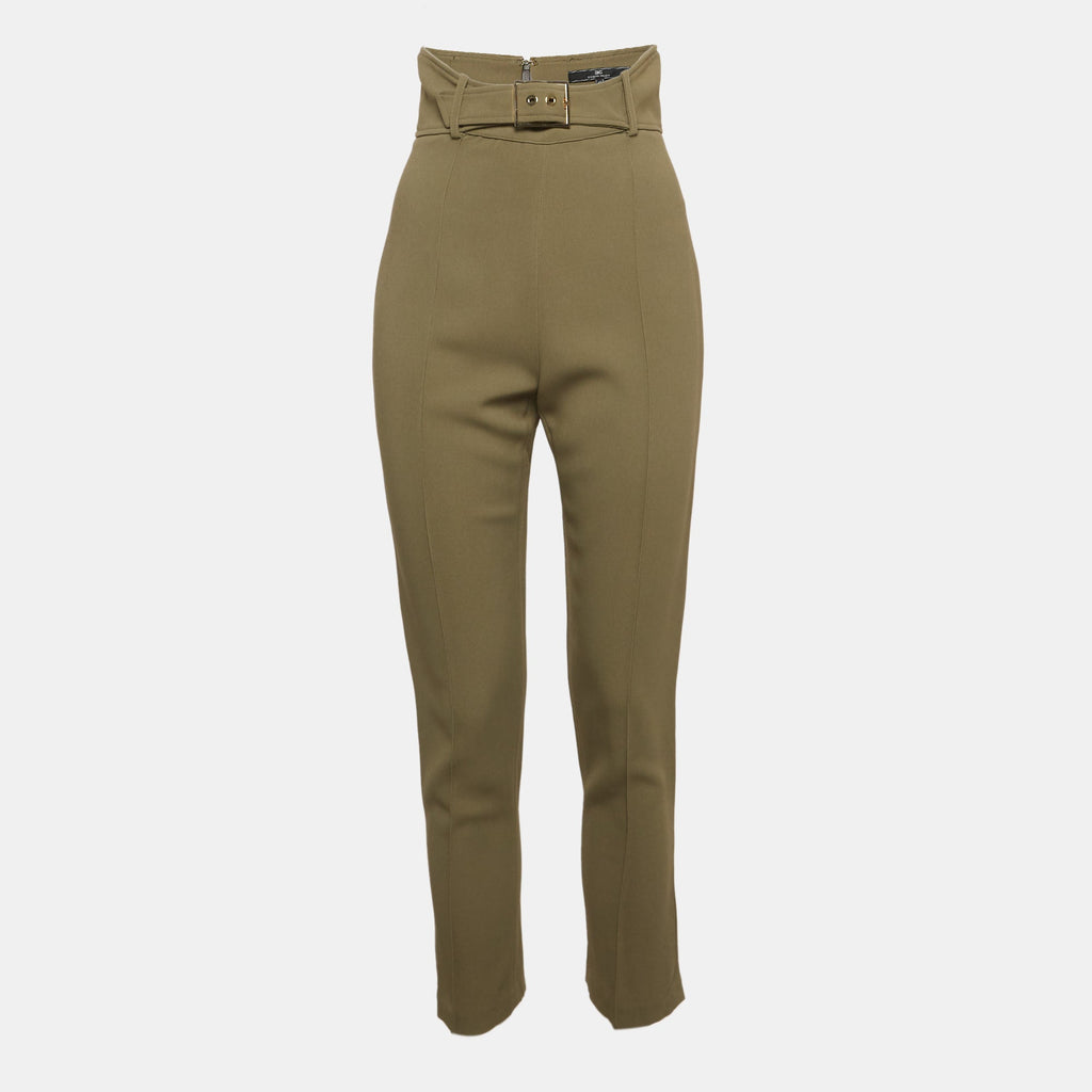 Elisabetta Franchi Green Crepe Slim Fit Trousers