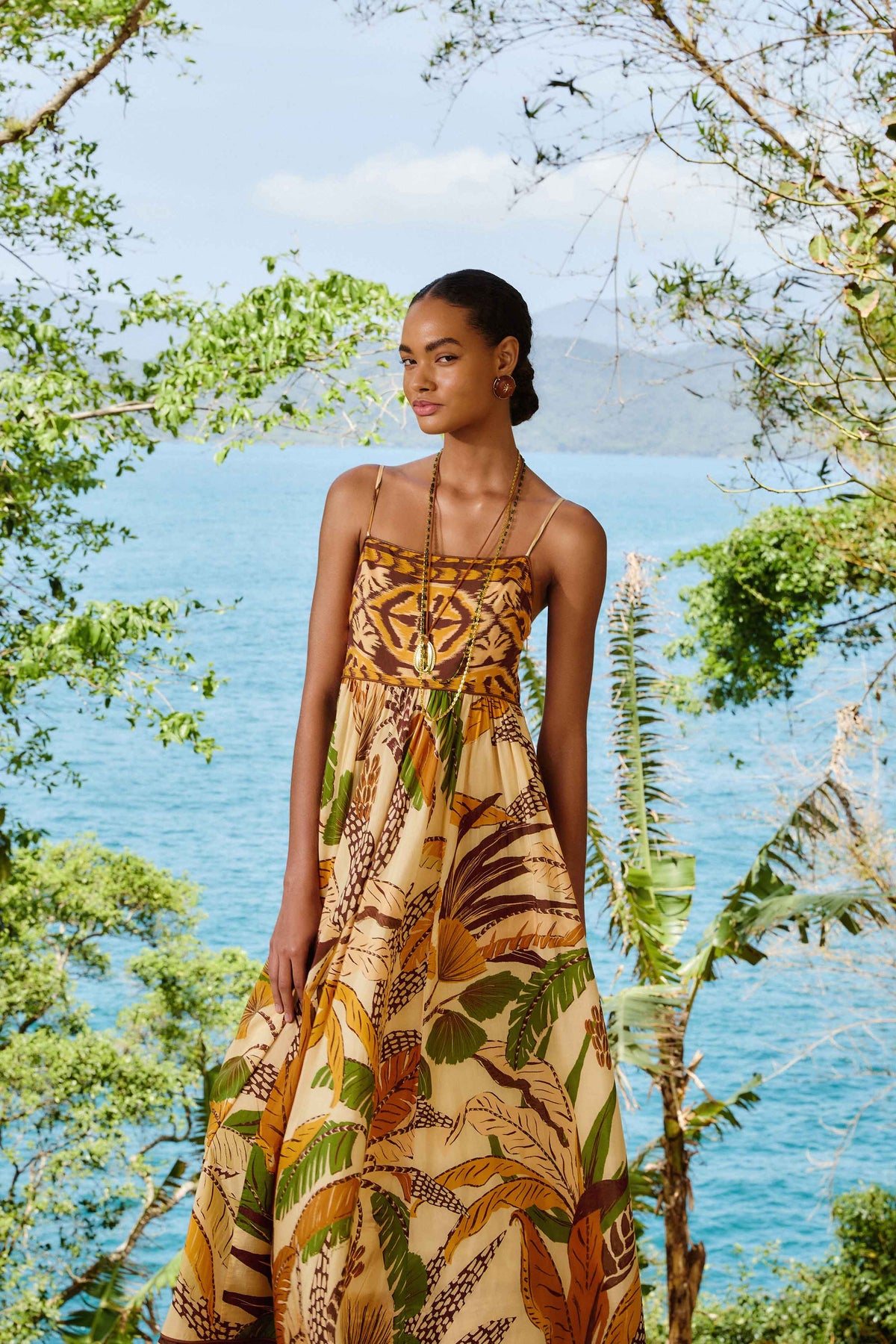 Sand Foliage Sketch Maxi Dress