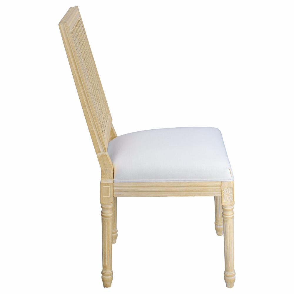 Solid Wood Dining Chairs with Square Rattan Backrests and Upholstered Seating
