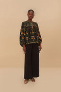 Black Twill Belted Wide Pants
