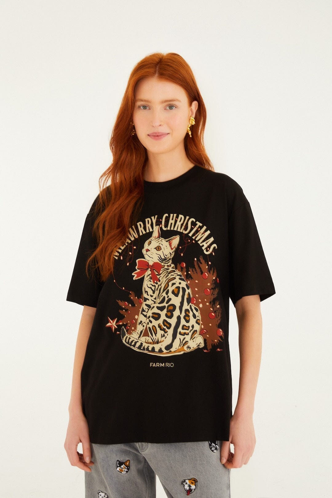 Black Meawrry Christmas cotton T-Shirt