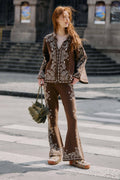 Brown Bohemian Paisley Flare Knit Pants