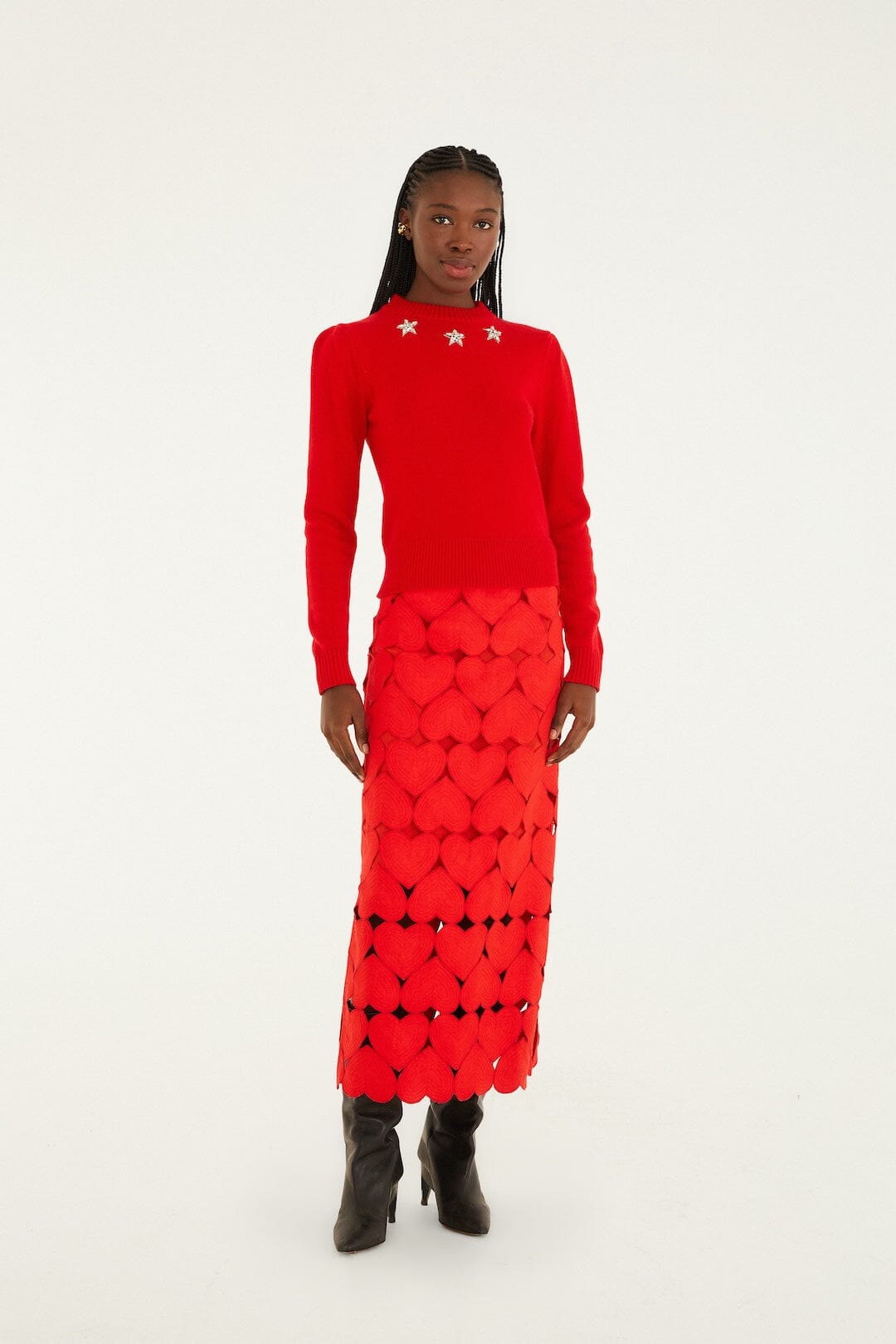 Red Hearts  Midi Skirt