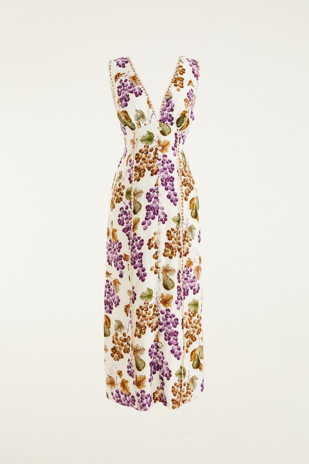 Cream Grape Garden Midi Dress