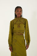 Green Majestic Garden  Richelieu Blouse
