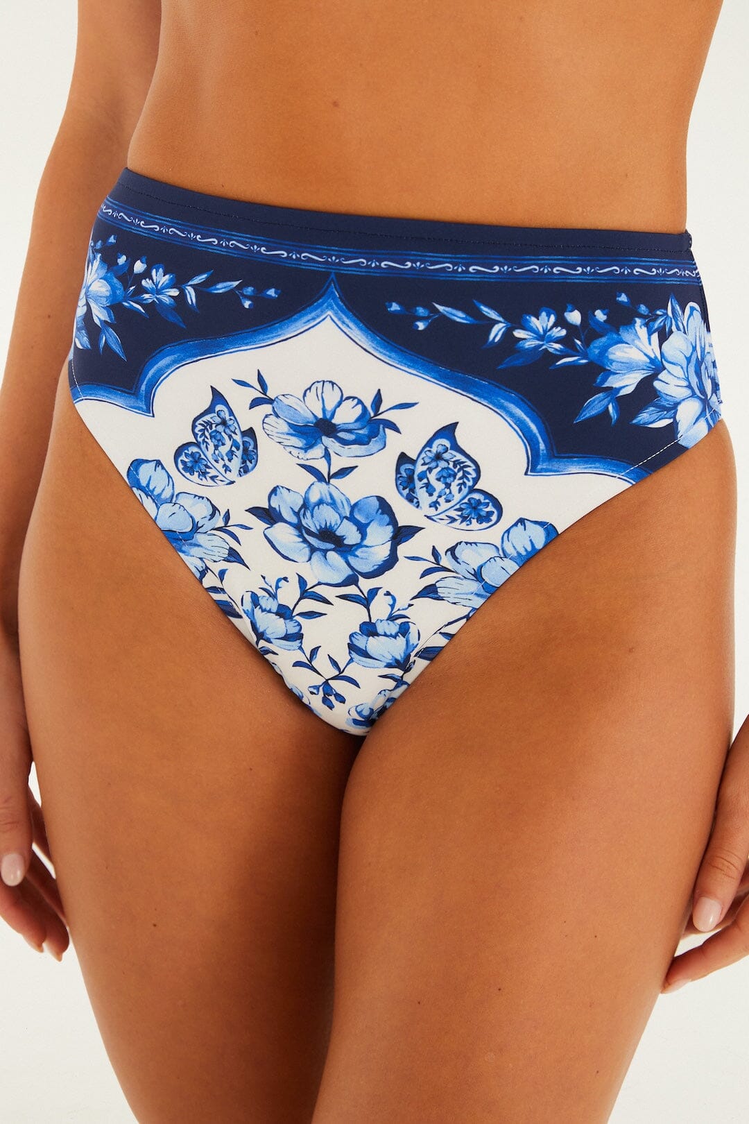 Blue Porcelain Garden High Waist Bikini Bottom
