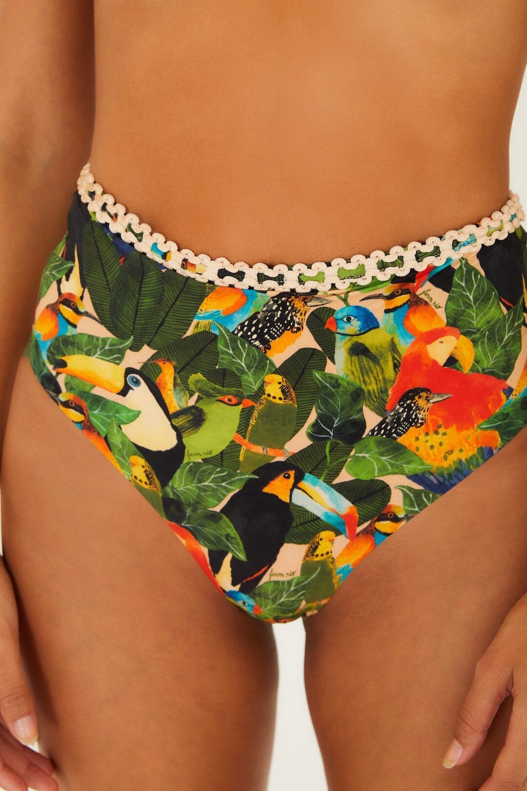 Green Bird Leaves High Waist Bikini Bottom
