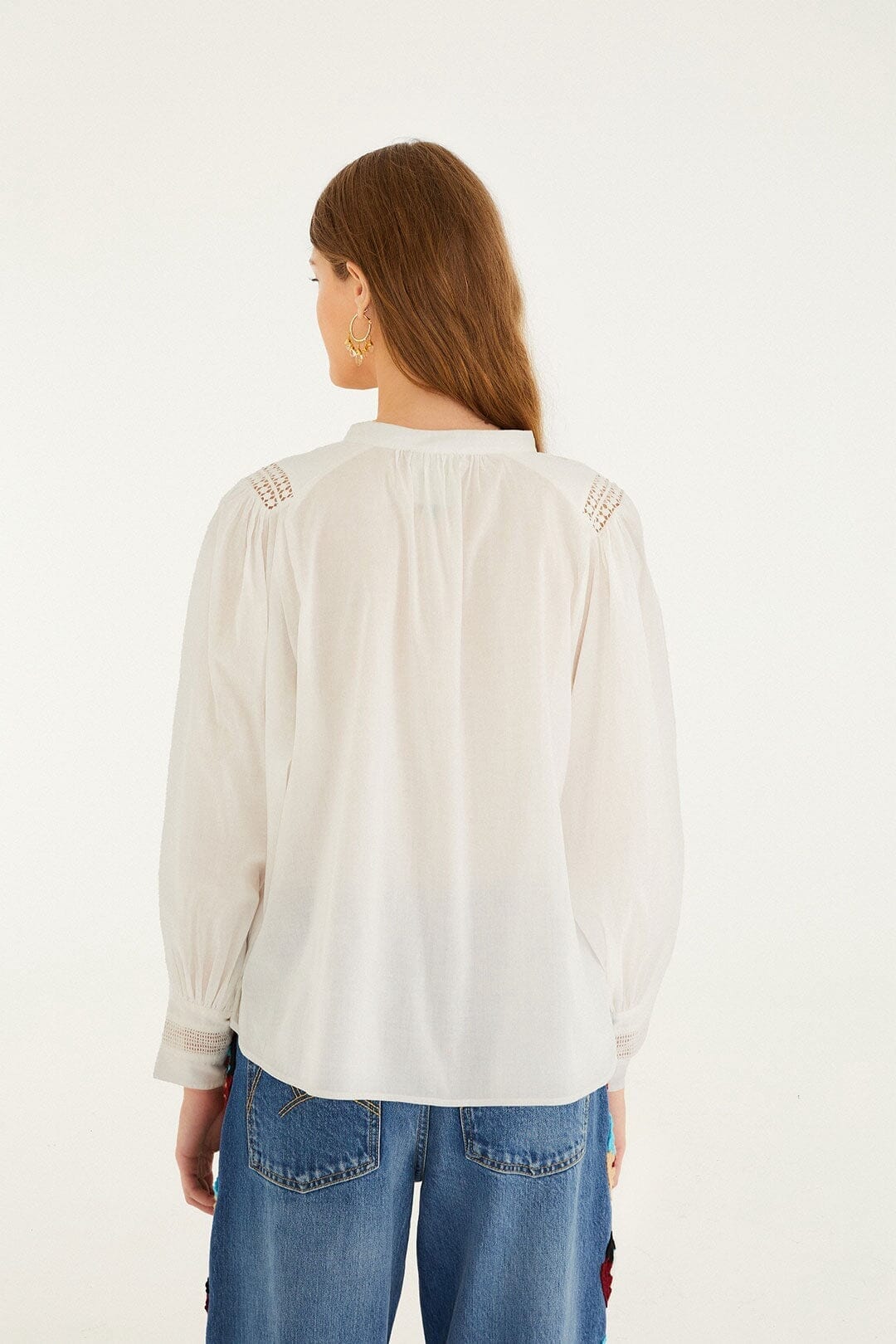 Off-White Long Sleeve Buttoned Lace Blouse