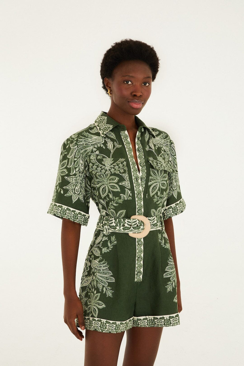 Dark Green Miranda Belted Romper