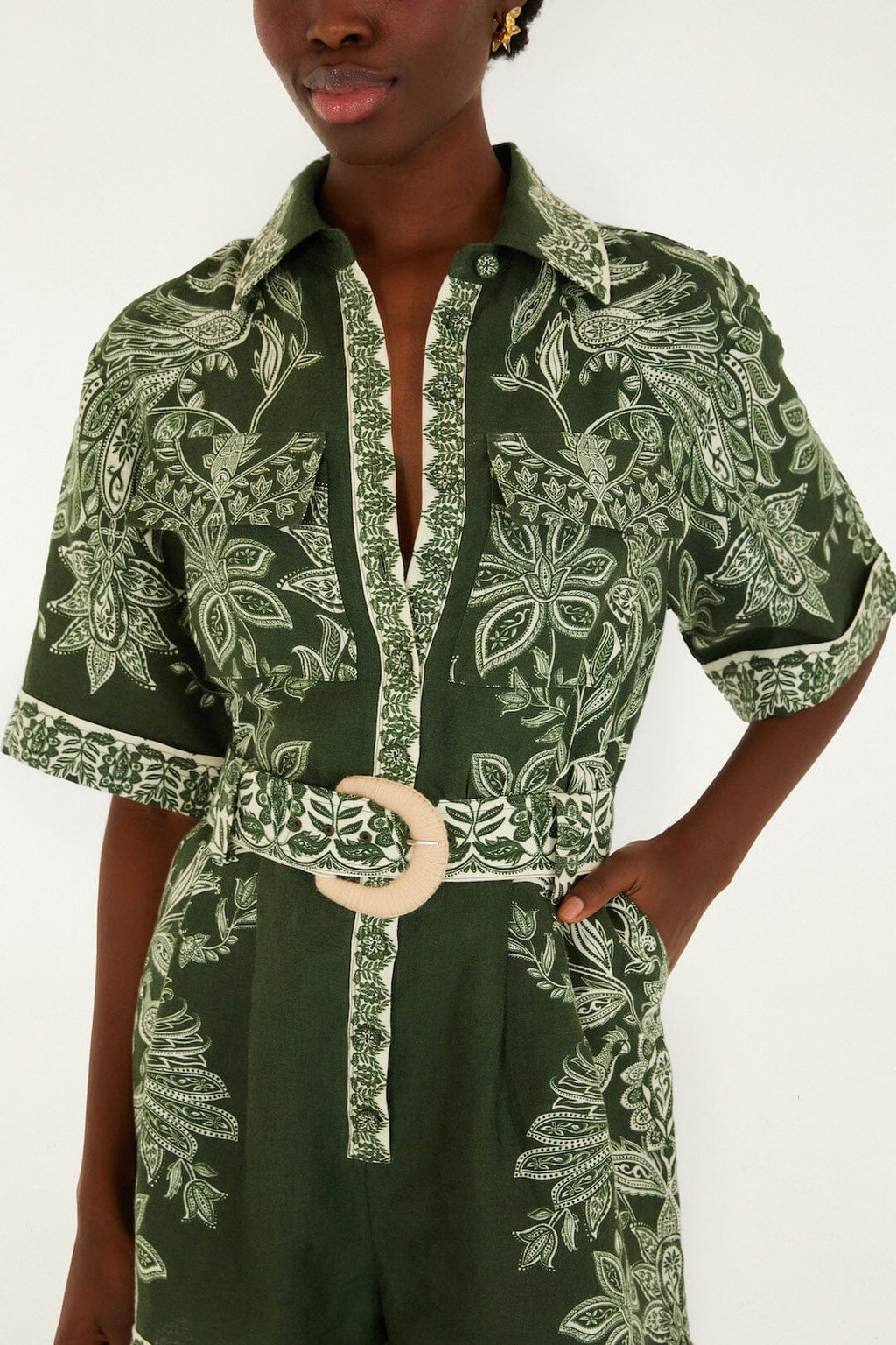 Dark Green Miranda Belted Romper