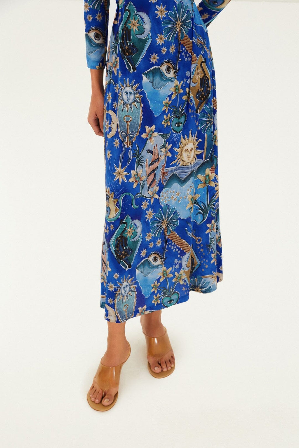 Blue Mystical Draped Long Sleeve Maxi Dress