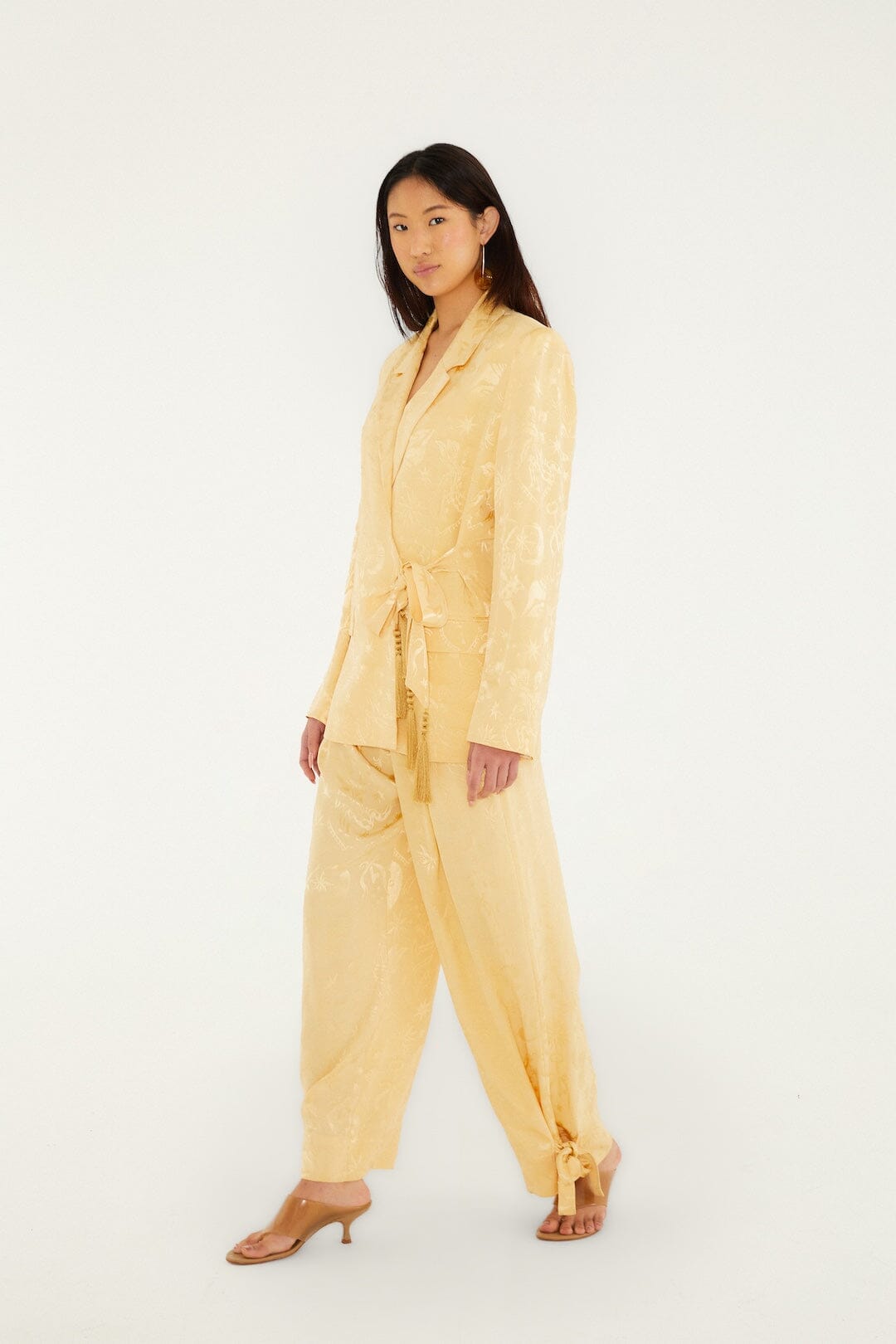 Beige Hem Ties Pockets Pants