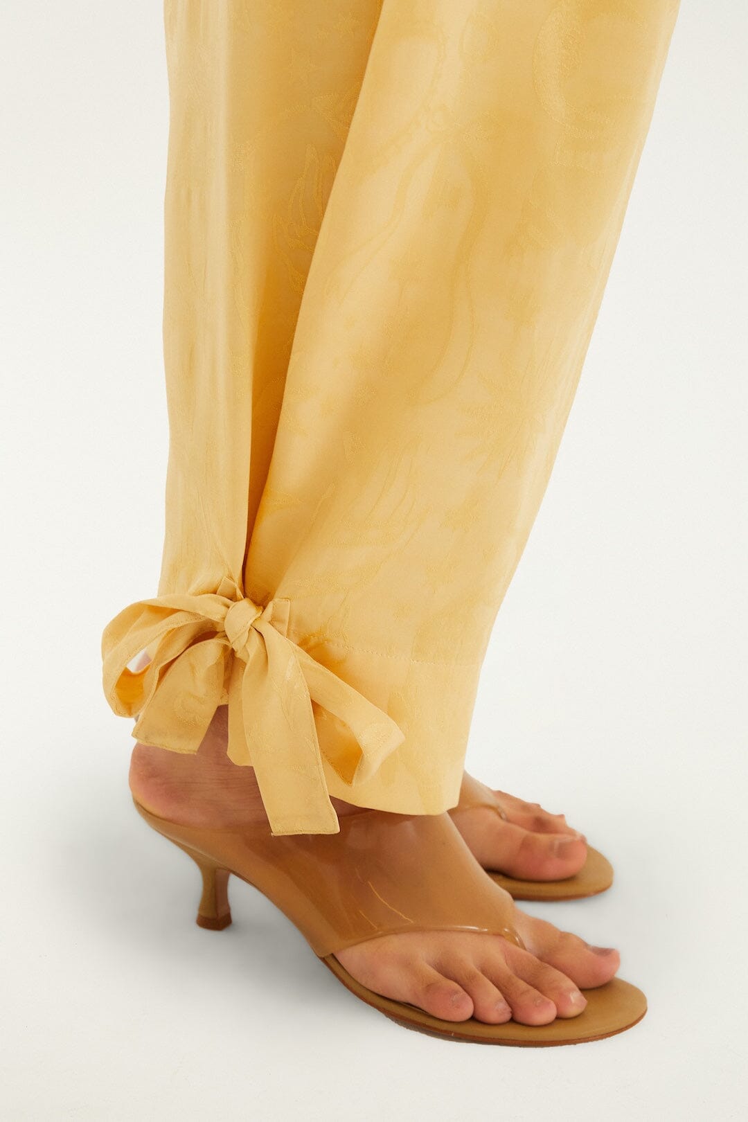 Beige Hem Ties Pockets Pants