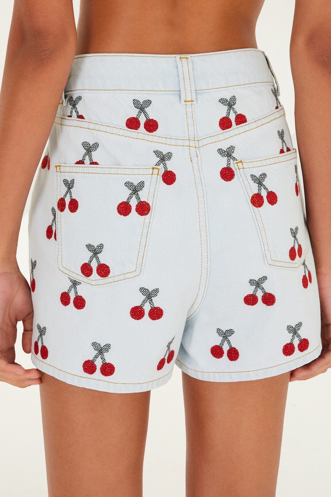 Embroidered Cherry Denim Shorts