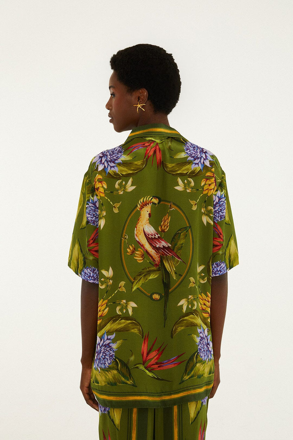 Green Tropical Scarf Short Sleeve Shirt