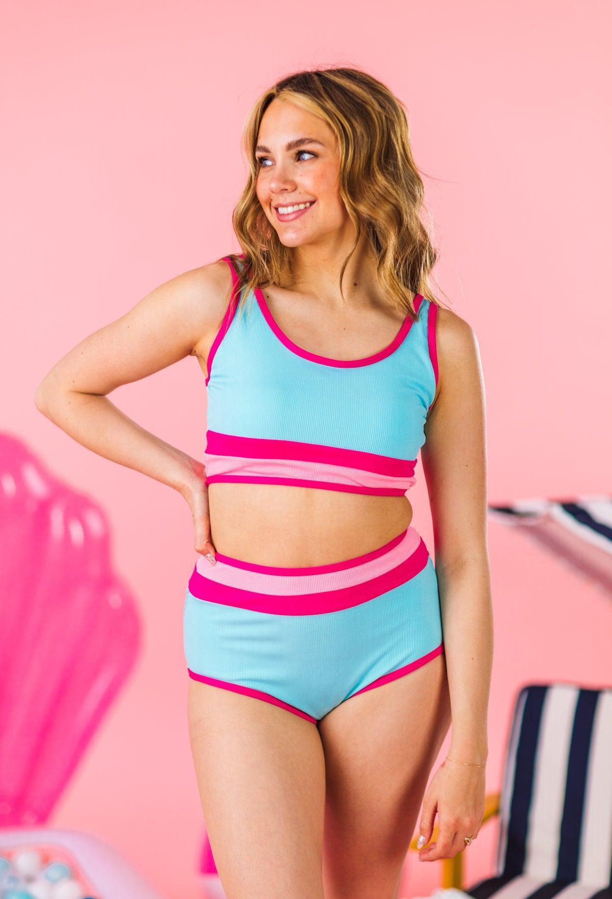Mom & Me - Blue & Pink Stripe Bikini