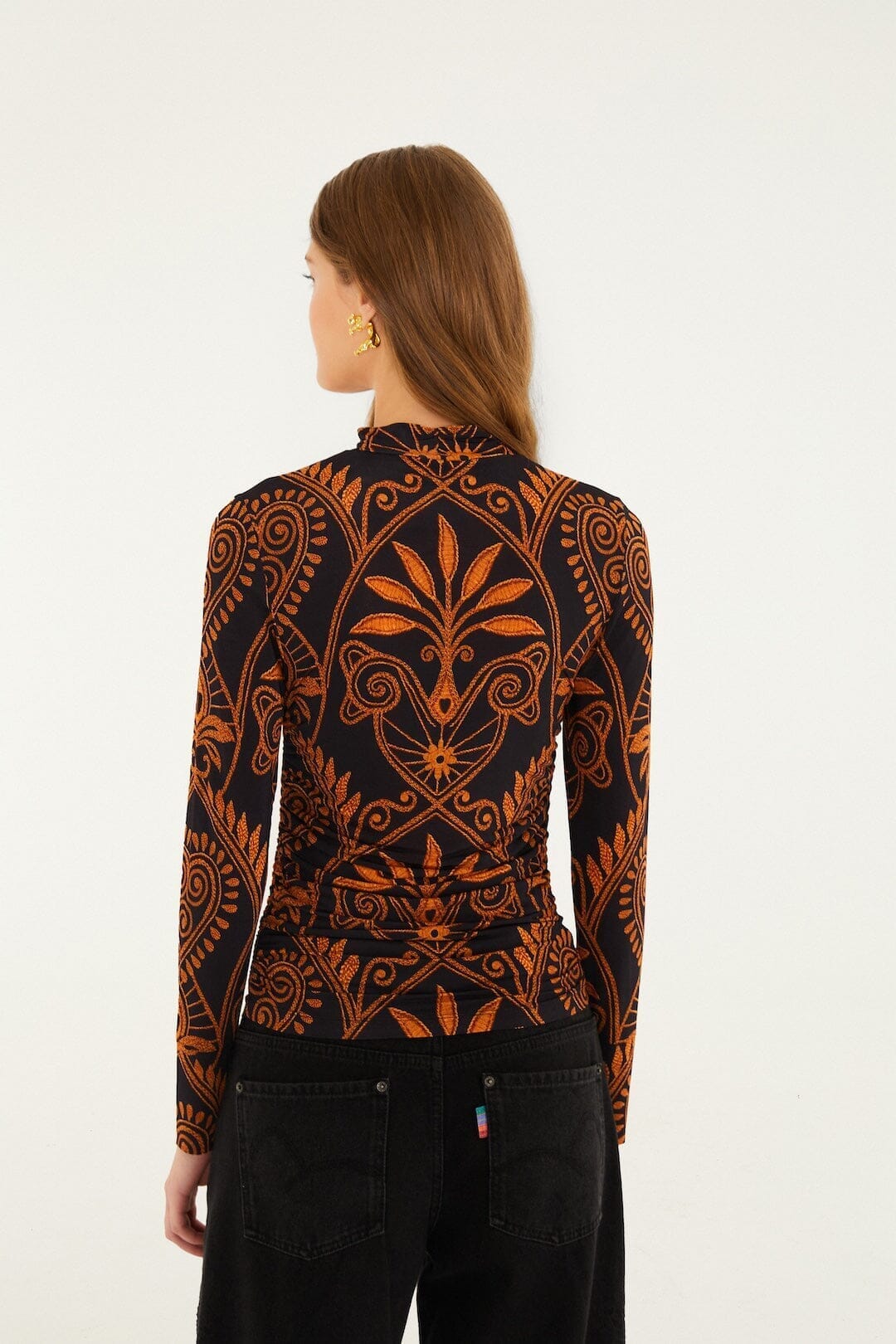 Black Cornely Ainika Ruched Waist Jersey Blouse