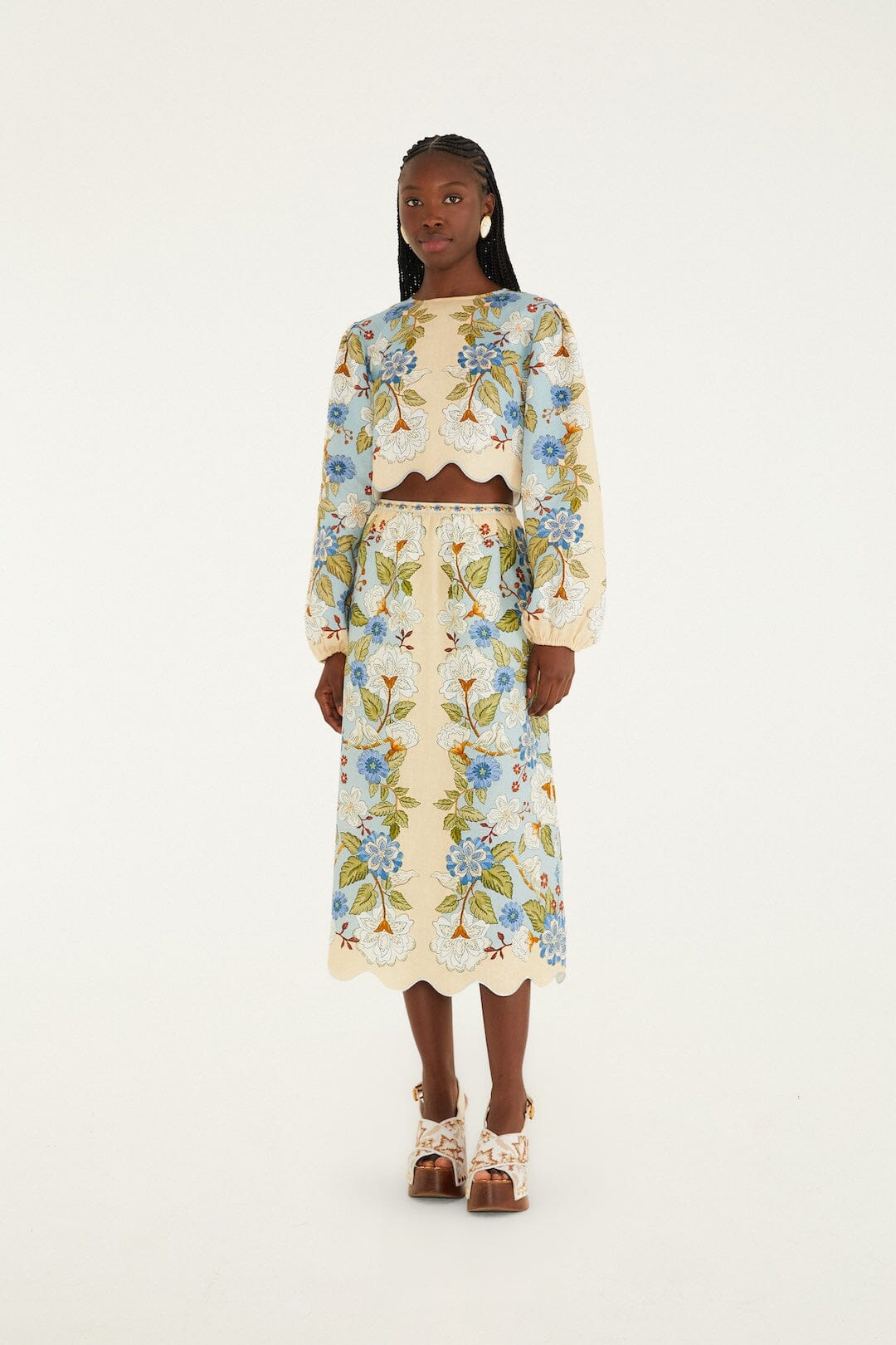 Cream Garden Scarf  Midi Skirt