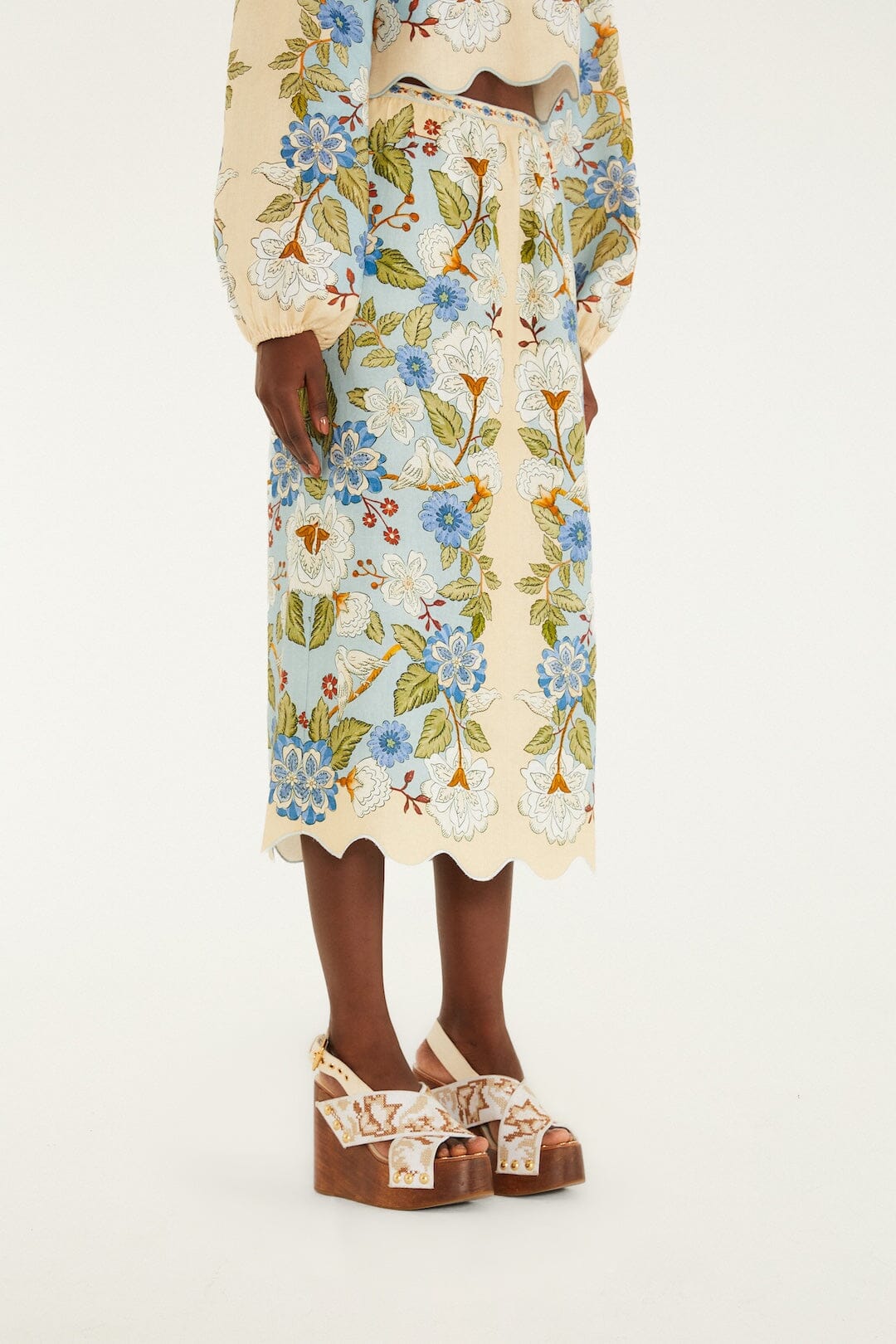 Cream Garden Scarf  Midi Skirt