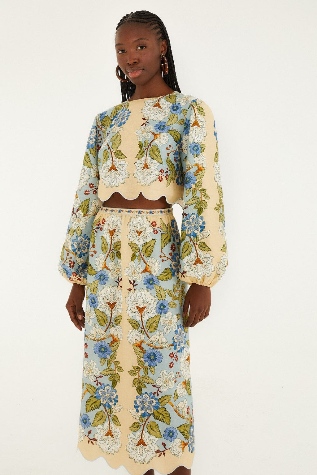 Cream Garden Scarf  Midi Skirt