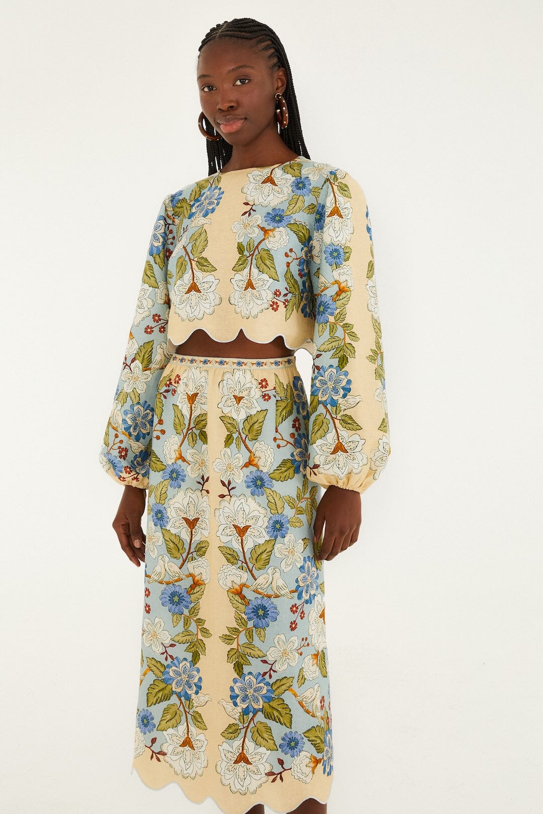 Cream Garden Scarf  Midi Skirt
