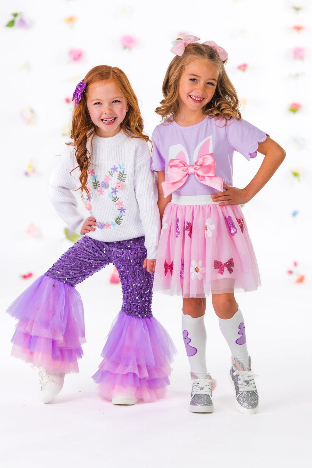Floral Knit Bunny Sequin Bell Bottom Set