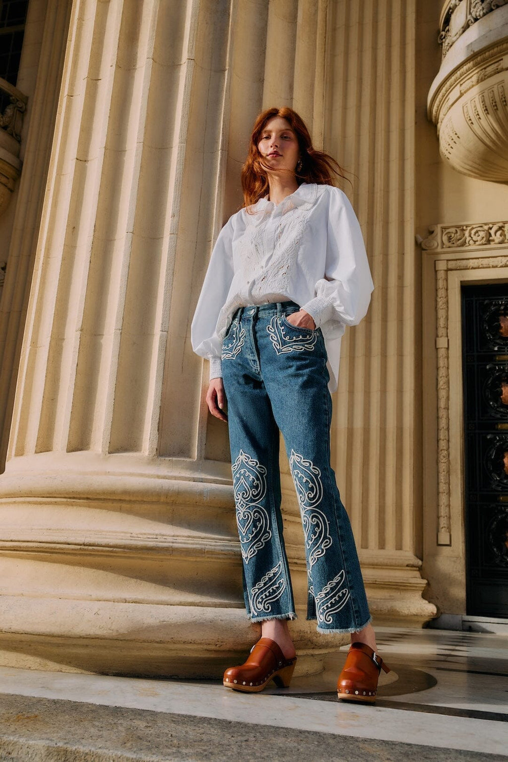 Denim Cornely Embroidered Cropped Pants