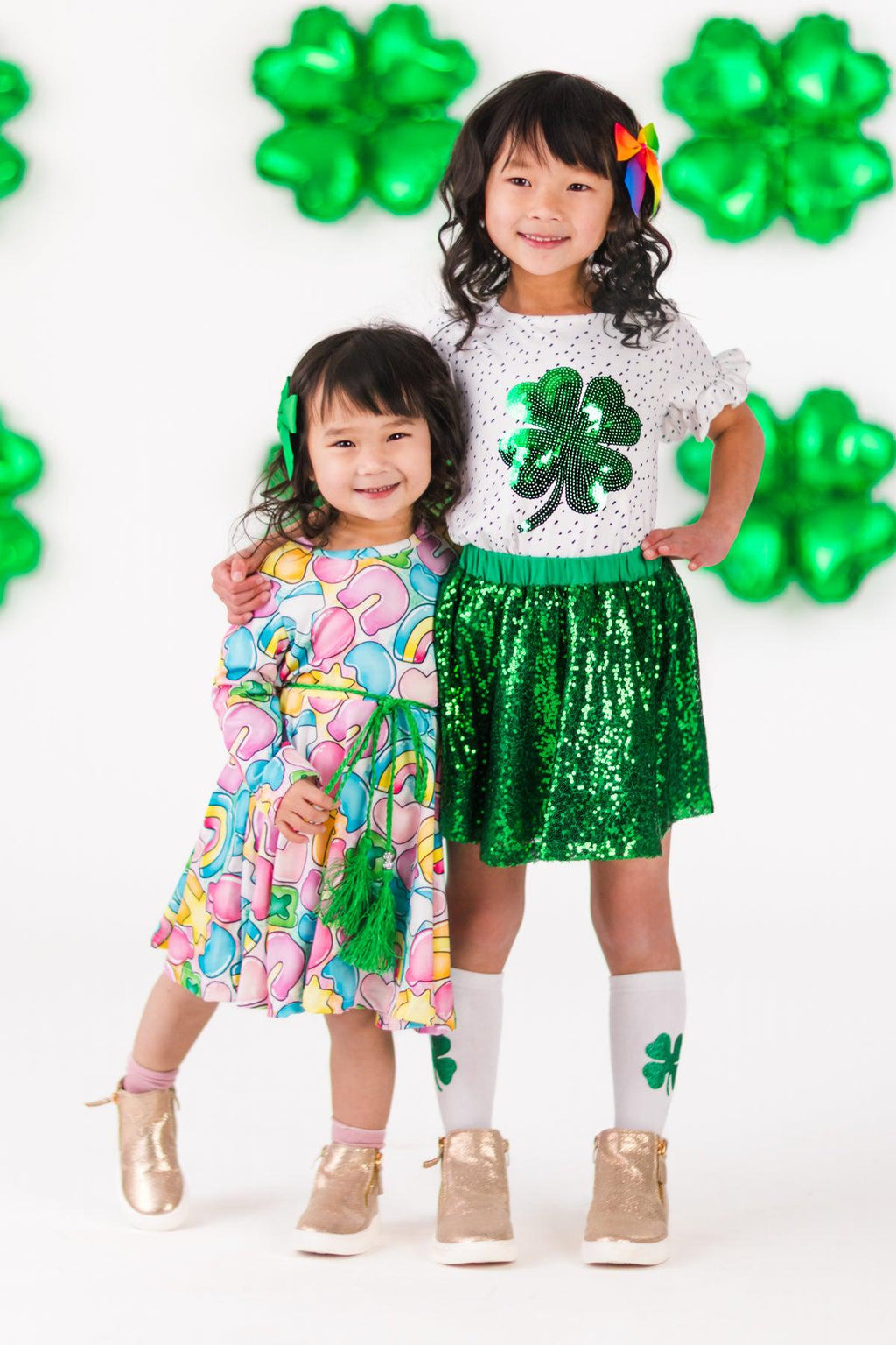 Green Sequin Shamrock Skirt Set